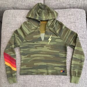 Aviator Nation 🌈 Camo 4 Stripe Bolt Crop Hoodie Size Small Like New